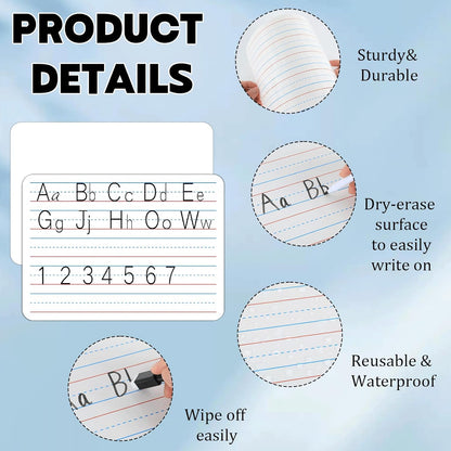 48pcs Double Sided Cardboard Lined Dry Erase Whiteboard Ruled Writing Paper Cardboard Handwriting Practice for Student Teacher Learning Tool Mini Portable Drawing Learning 12" x 9"