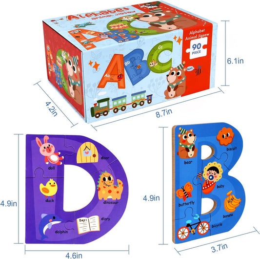 SYNARRY Wooden Alphabet Puzzles for Kids Ages 3-5, ABC Learning for Toddlers Ages 3+, Sight Words Letter Puzzles Montessori Toys Educational STEM for Preschool Boys Girls Kids Gifts