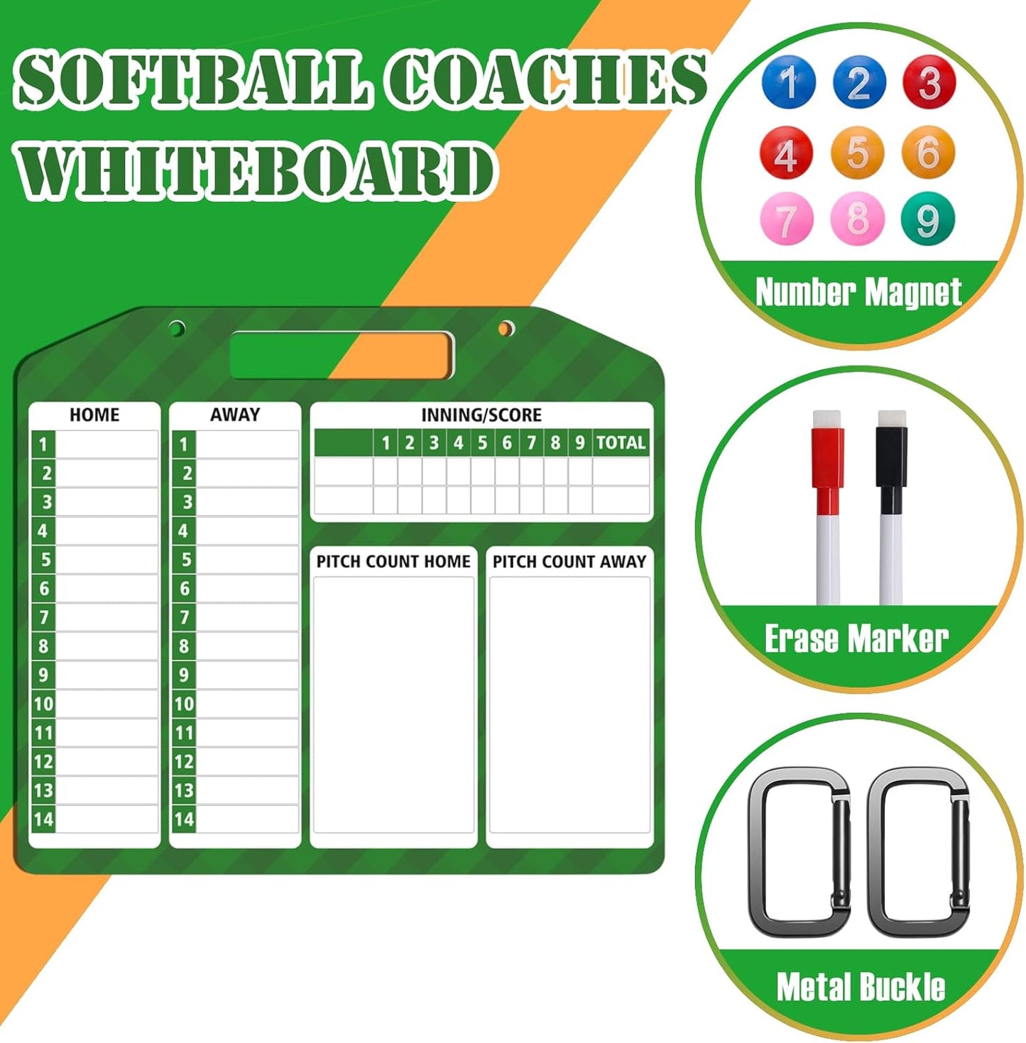 1+44PCS Baseball Coaching Board for Dugout, Dry Erase Lineup Board Softball Clipboard for Coach/ 30 Name Strip/ 10 Number Blocks/ 2 Marker/ 2 Buckle