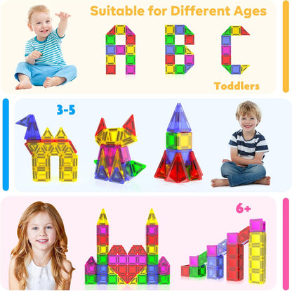 Mini Magnetic Tiles, 40 PCS Travel Magnetic Tiles with Tin, Micro Magnet Travel Toy Portable for Kids Age 3+, STEM Educational Building Set Construction Toys, Boys Girls Toddlers Birthday Gifts