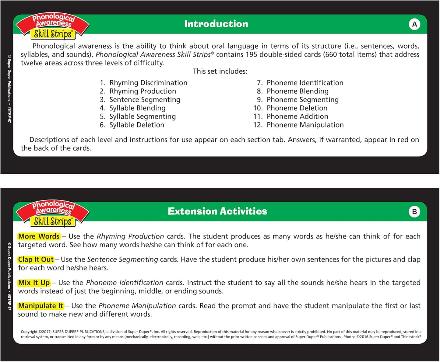 Super Duper Publications | Phonological Awareness Skill Strips® Photo Flash Cards | Educational Learning Resource for Children | Skills to Learn to Read | Activities for Auditory Processing Disorders
