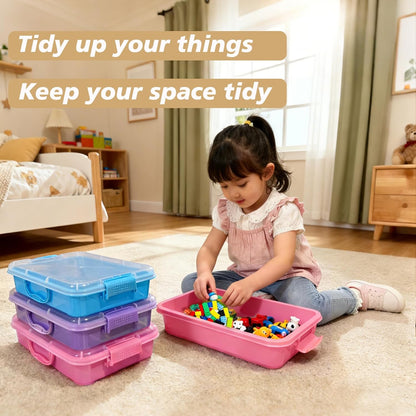4 Qt (3.8L) Sensory Bin With Lid - 3 Pack, Stackable Storage Sensory Bins with Lids, Portable Sandbox, Organizers Sand, Arts, Crafts, (Blue, Green, Purple)