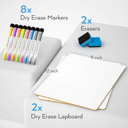Nicpro Dry Erase Board with Lines 12 x 16 in, 2 Pack Kid Double Sided Lined White Board Dry Erase with 8 Pens, 2 Eraser, Small Learning Whiteboards for Kids, Students, Homeschool Essentials Supplies