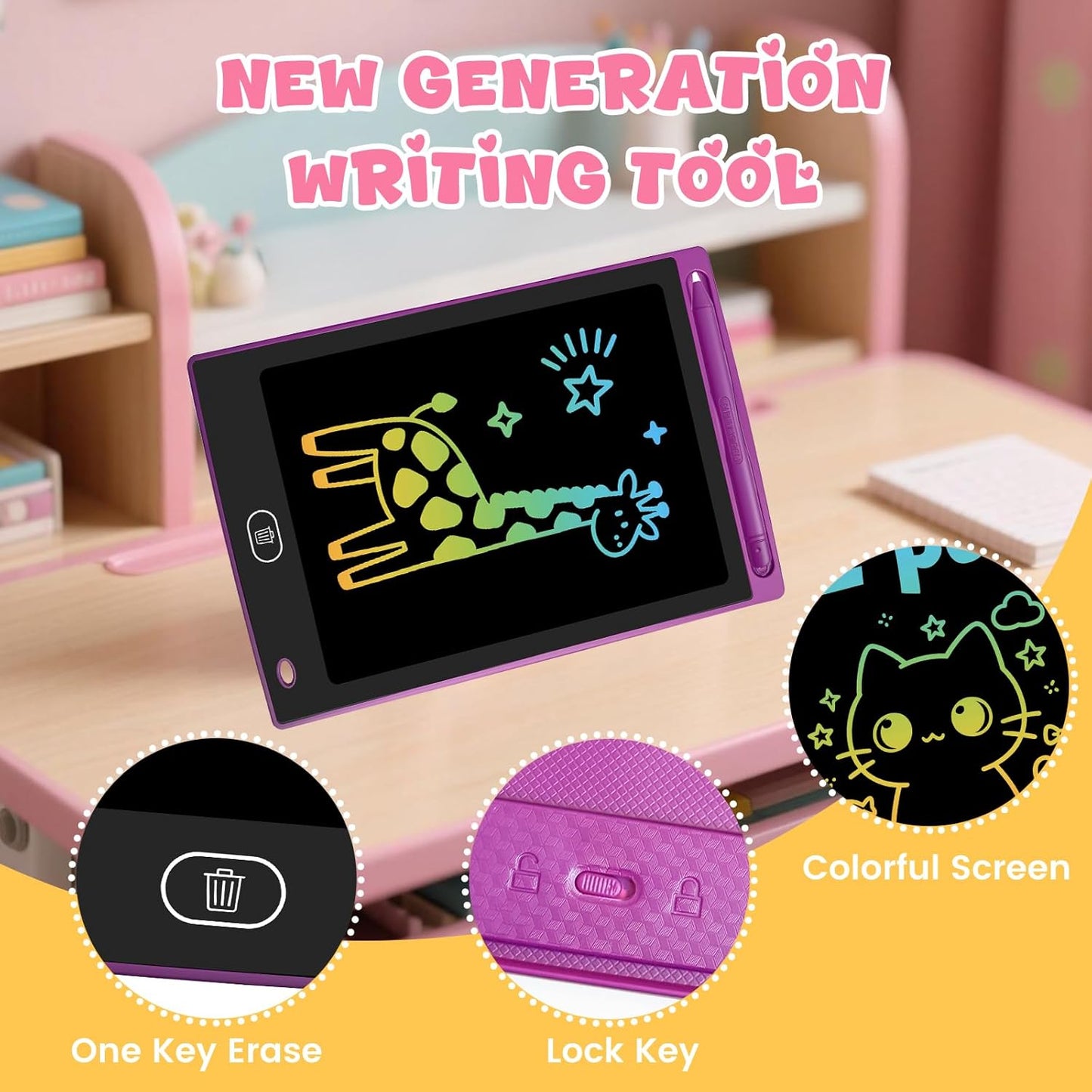4 Pack LCD Writing Tablet for Kids, Erasable and Reusable Toddler Doodle Board in 8.5 inch, Ideal Educational Drawing Pad for Learning Toy for Ages 3-8 Gifts for Girls Boys