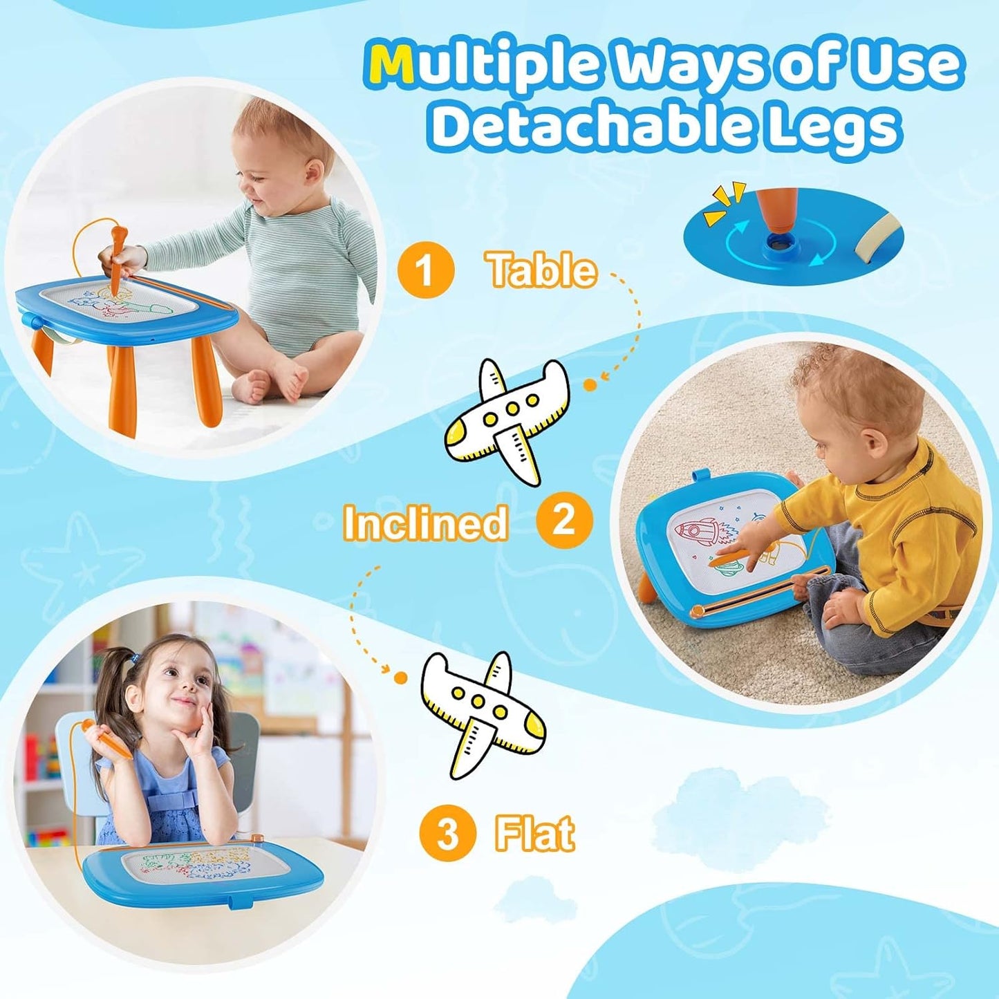 Kikidex Magnetic Drawing Board, Toddler Girl Toys for 1-3 Year Old, Doodle Board Pad Learning and Educational Toys for 1 2 3 Year Old Baby Kids Birthday Gift (Light Blue)