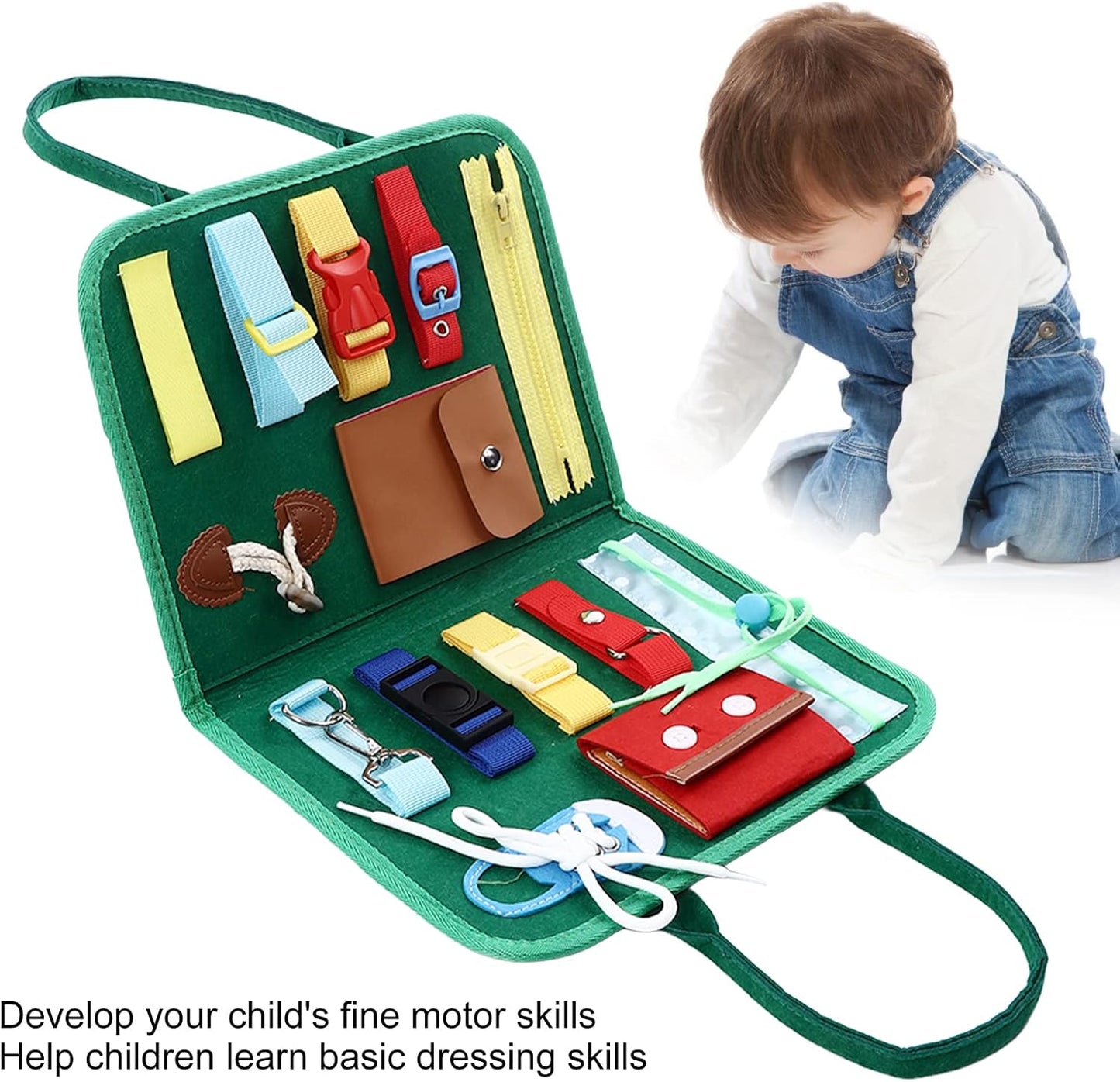 Educational Buckle Board Toy, Kids Dress Learning Toys, Sensory Board with Felt Tie Shoes and Buckles for Toddlers Fine Motor Skills Development