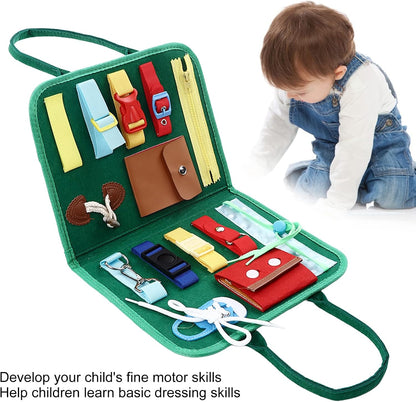 Educational Buckle Board Toy, Kids Dress Learning Toys, Sensory Board with Felt Tie Shoes and Buckles for Toddlers Fine Motor Skills Development