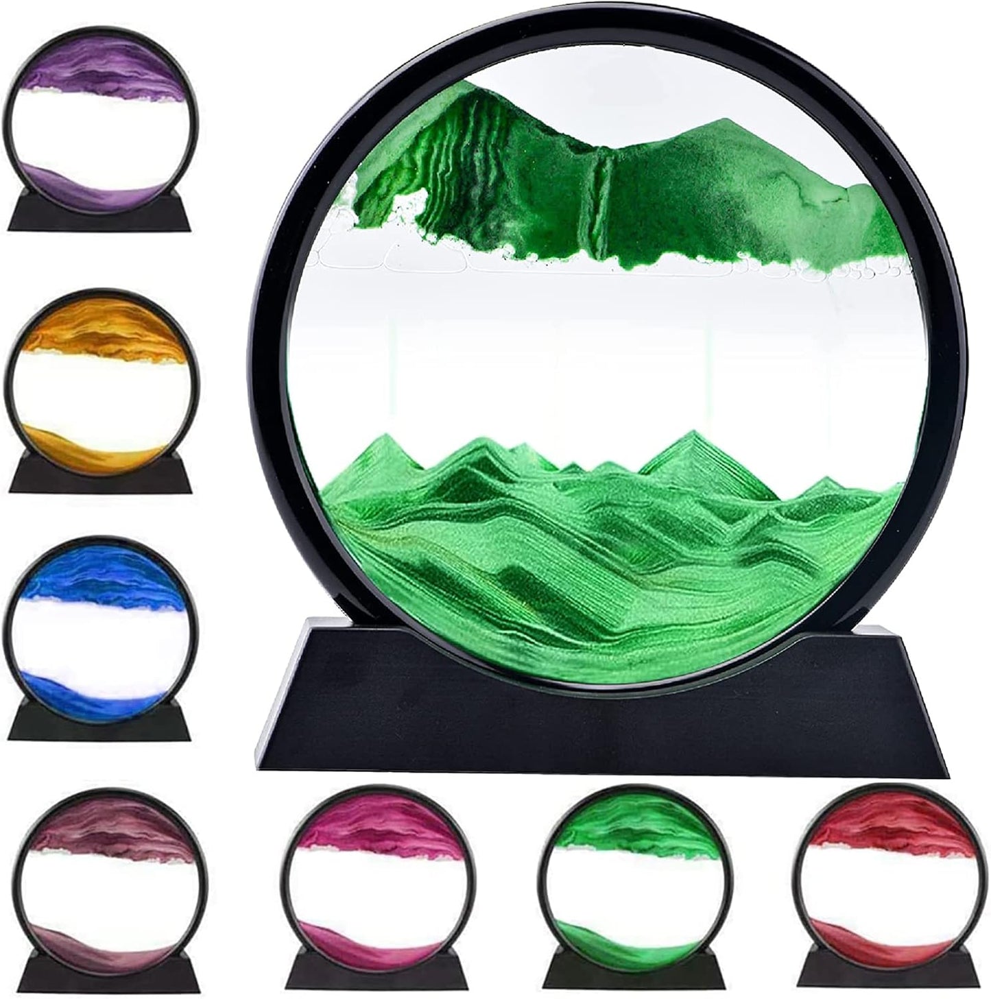 rysnwsu 3D Dynamic Sand Art Liquid Motion, Moving Sand Art Picture Round Glass 3D Deep Sea Sandscape in Motion Display Flowing Sand Painting Relaxing Desk Toys (Blue, 12'')