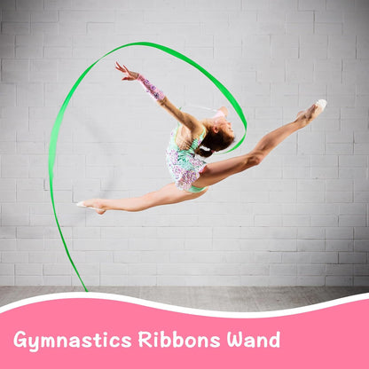 YGEOMER Ribbon Wands, 12pcs Rainbow Gymnastics Ribbons for Kids, Twirling Dance Sticks for Artistic Dancing, Talent Shows & Birthday Party Props