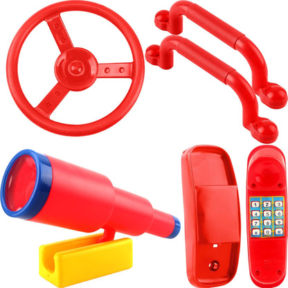 5 Pack Kids Playground Accessories Set Swingset Steering Wheel Plastic Telescope Safety Handles Telephone Toy for Outdoor Playhouse Playset (Color Set 4)