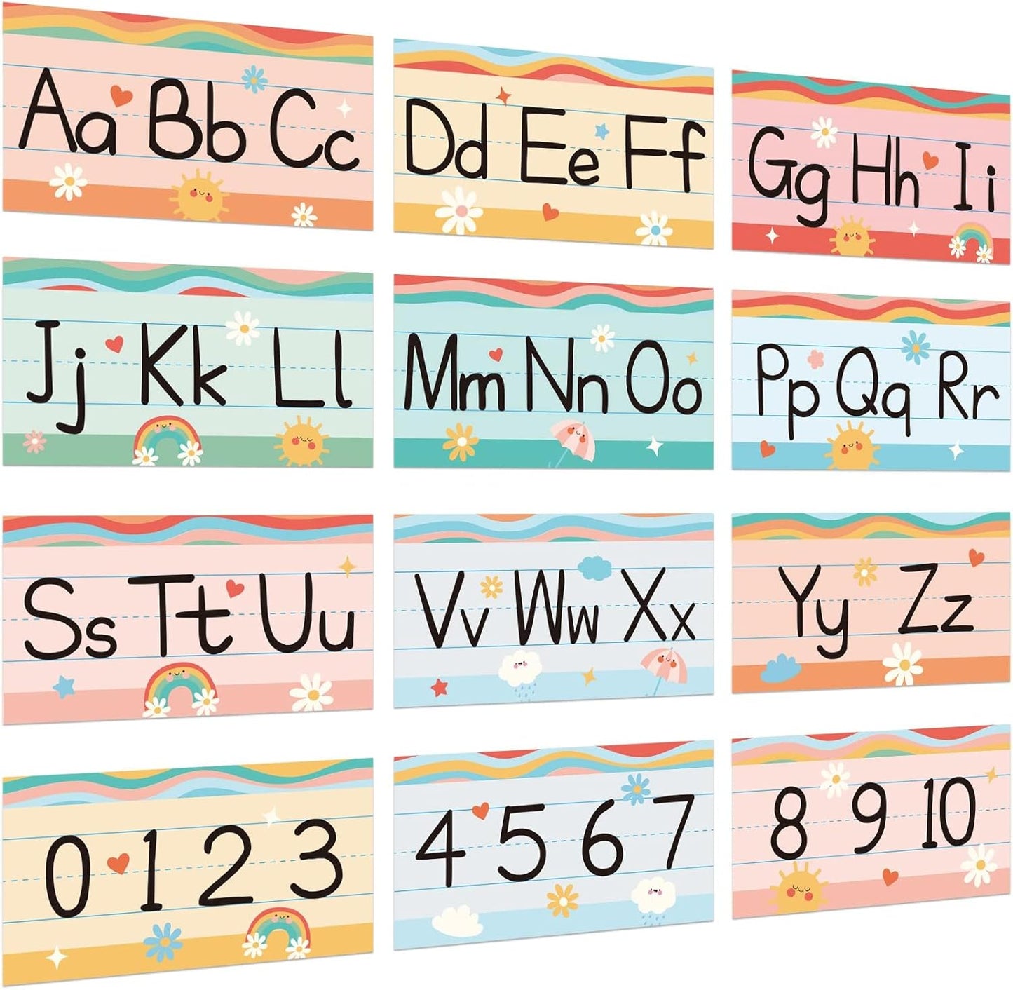 gisgfim 12 Pieces Alphabet Bulletin Board Strips Set Boho Rainbow Alphabet Line ABC Alphabet Banner & Number Border Posters for Preschool Kindergarten Classroom Playroom Bedroom (Boho)