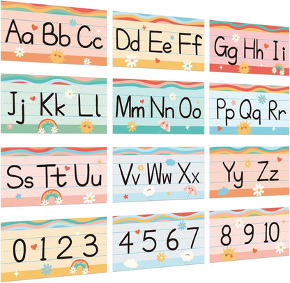 gisgfim 12 Pieces Alphabet Bulletin Board Strips Set Boho Rainbow Alphabet Line ABC Alphabet Banner & Number Border Posters for Preschool Kindergarten Classroom Playroom Bedroom (Boho)