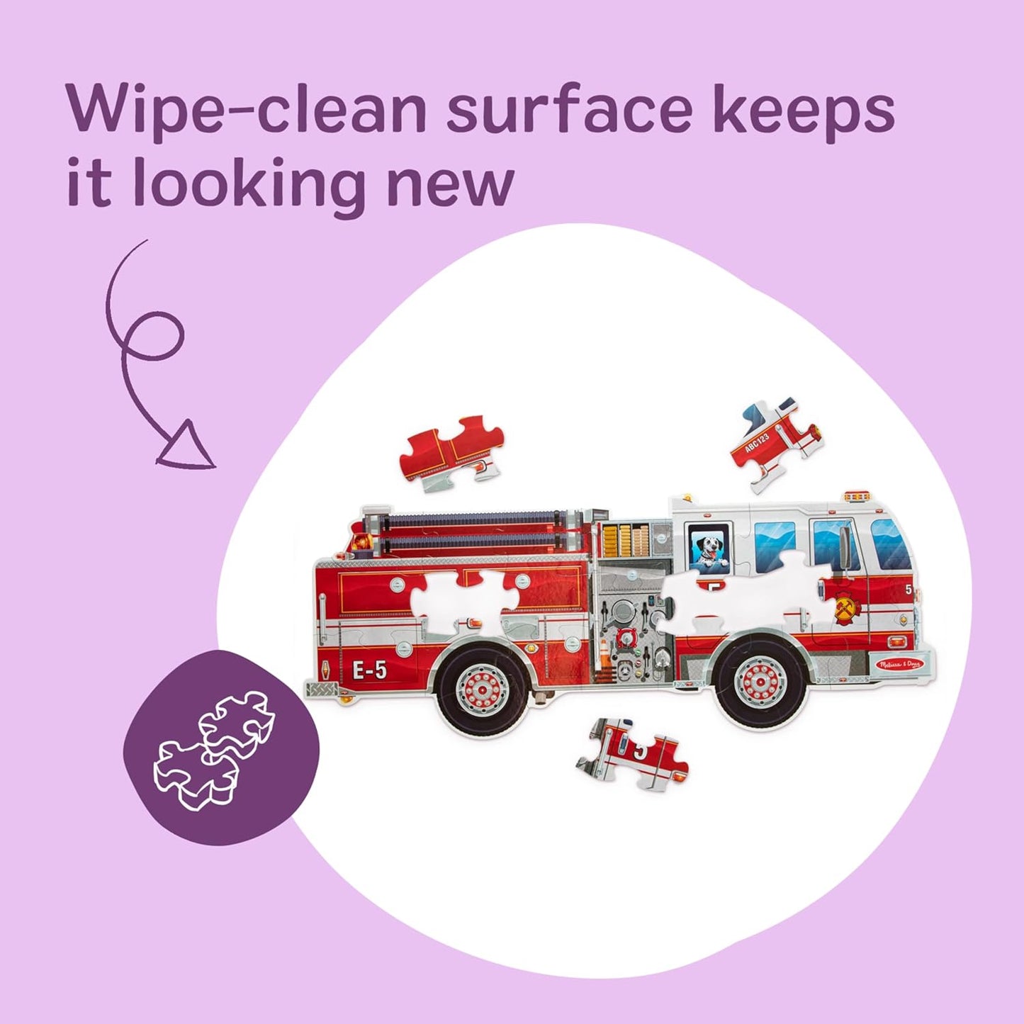 Melissa & Doug Giant Fire Truck Shaped Jumbo Floor Puzzle, 24-Piece Fire Engine Jigsaw Puzzle, Over 4 Ft Long Kids Puzzles for Toddlers Ages 3+