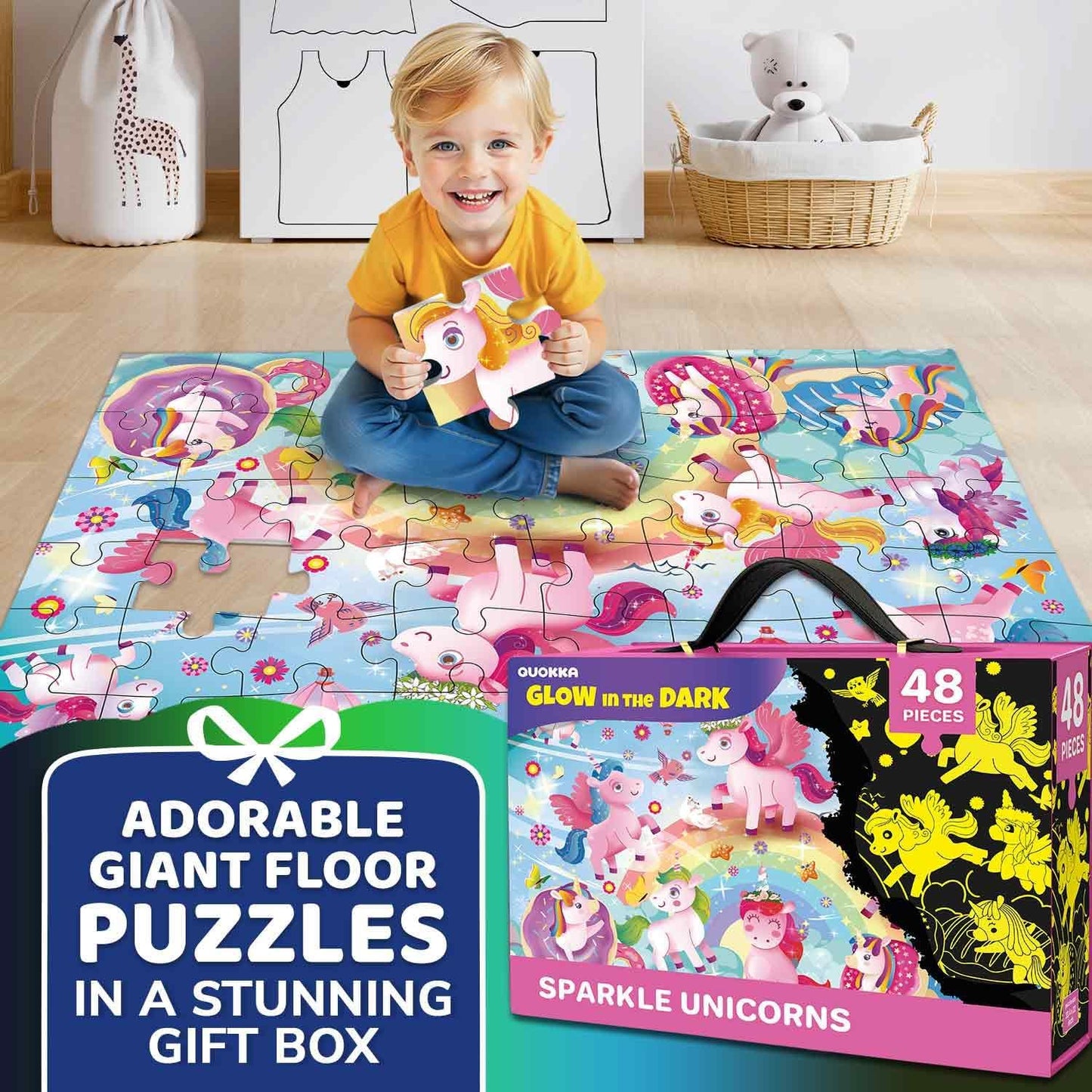 QUOKKA Floor Puzzles for Kids Ages 4-8 – 2x3 FT Giant Search and Find Jigsaw – 48 Large Pieces – Above and Beyond Observational Scene – Educatinal Montessori Toy with Gift Box – Fun Learning Activity