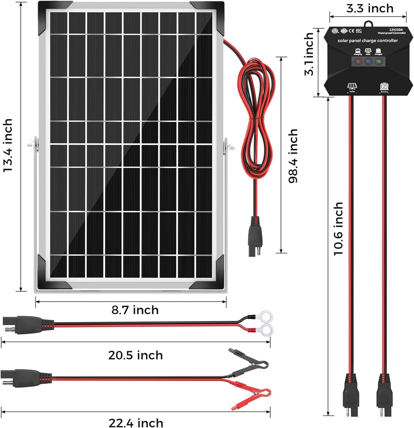 Voltset 12V Solar Battery Charger - 20W Waterproof Solar Panel Kit with Smart MPPT Controller - Trickle Charger Maintainer for Car RV Boat Marine Trailer Automotive Trailer Truck Motorcycle