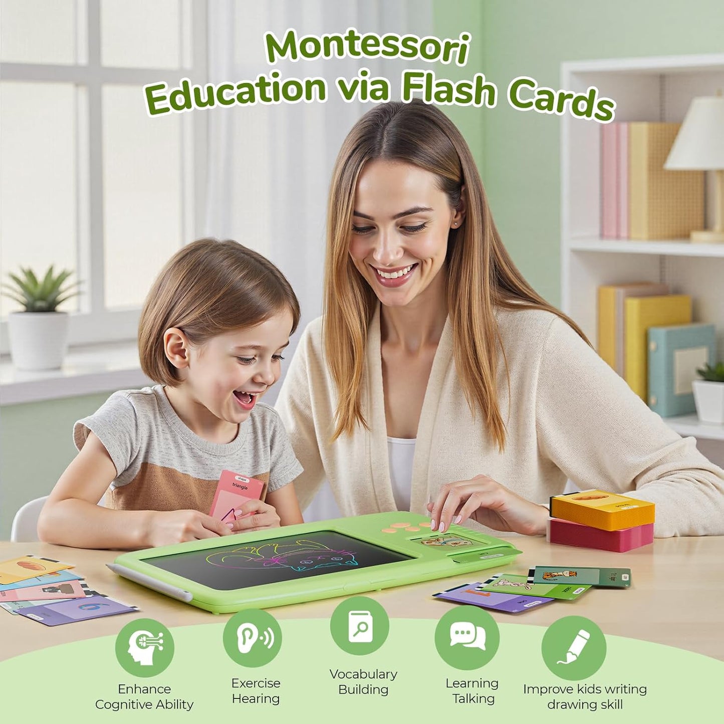 Talking Flash Cards for Toddlers: 2-in-1 LCD Writing Tablet with 510 Sight Words, Montessori Language Learning, Autism & Speech Therapy Toys for Children Ages 1-6, Blue