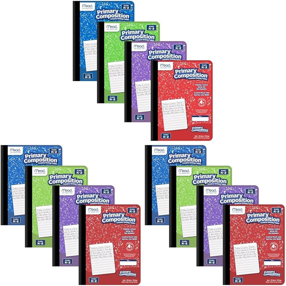 Mead Learn to Letter Writing Tablet, Handwriting Practice Pad Grades PK-1, 10" x 8", Solid & Dotted Raised Ruling, 40 Sheets, 4 Pack (480018)