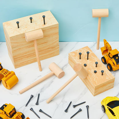 Realspring 8 Set Wooden Hammer Toys Kids Hammer Pounding Toy 8+ Year Old Carpentry Workbench Toys for Construction Birthday Party Supplies Montessori Education Boys and Girls Gift