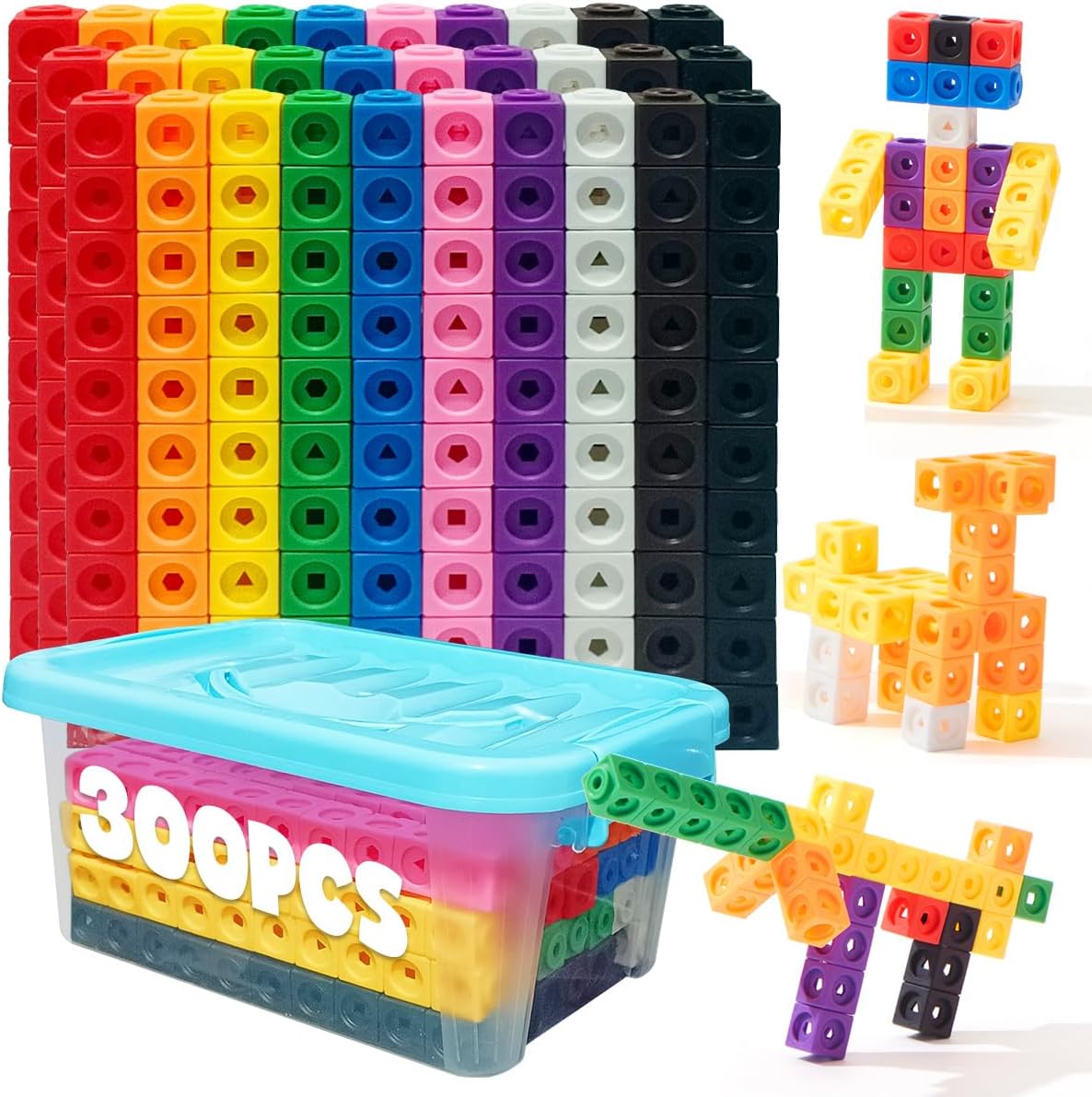 300 Pcs Linking Cubes for Kids - Counting Blocks with Storage Boxes, Connecting Cubes Math Manipulatives for Preschool & Elementary Aged Kids