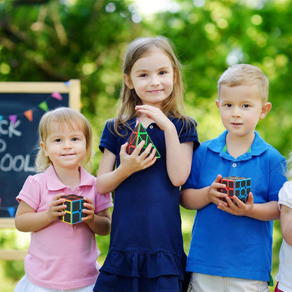 Speed Cube Set 3-in-1 Stickerless: 2x2, 3x3 & Pyramid Speed Cubes | Easter Gifts Basket Stuffers Boy Toys for All Ages