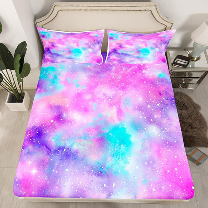 Manfei Musical Kids Fitted Sheet Full Size, MusicalGuitar Radio Drum Kit Headset Print Bedding Set 3pcs for Boys Girls, Rock Music Bed Cover with 2 Pillowcases, Soft Polyester Bedding, No Top Sheet