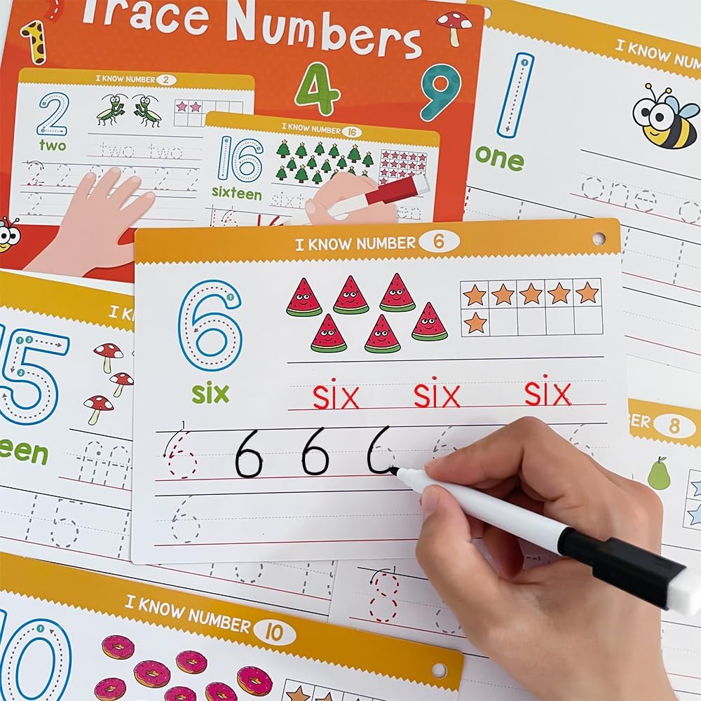 Lachilly 1-100 Double-Side Flashcards - Dry Erase Handwriting Practice Learning Tracing Number Flash Cards - Preschool Pre Kindergarten Educational Resources for Toddlers Age 3-5