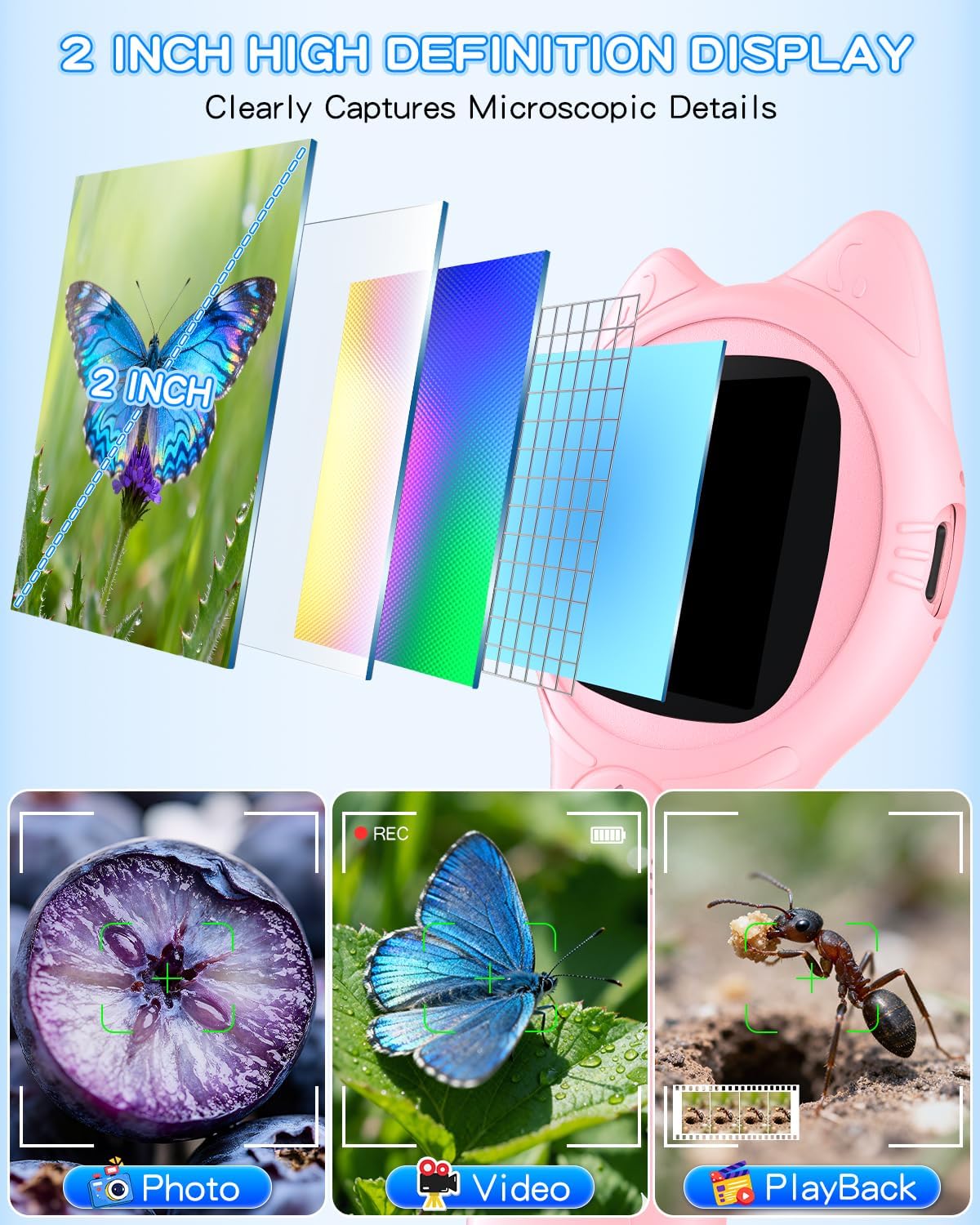 Oripira Kids Microscope Handheld, Autofocus 500X 1080P Microscope for Kids Digital, Mini Portable Pocket Miniscope Kids Toys for Ages 3 4 5 6 7 8 9 10 11 12 Year Old Boys Girls, Pink