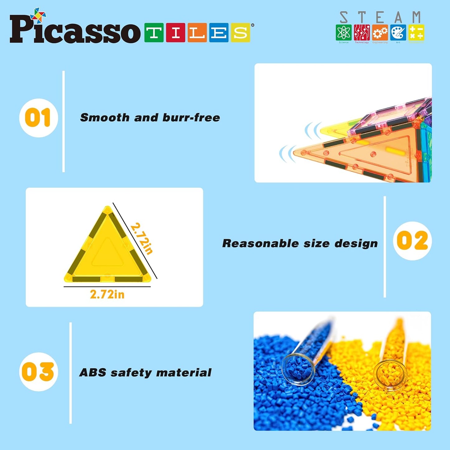 PicassoTiles 101 PCs Magnetic Tiles Building Block with Storage Case Included Bold Colors Travel Carry Case Construction Set for Boys & Girls Great Gift Preschool Kindergarten Montessori Playing Toys