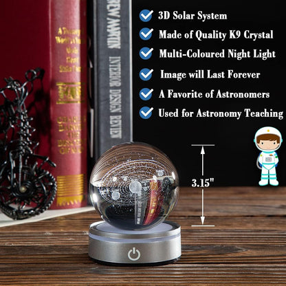 IFOLAINA 3D Solar System Crystal Ball Model Gift Space Astronomy Gift Planets Multicolor Universe Globe Ball Science Astrophysics Gift Night Light Kids Bedroom Adults Gift