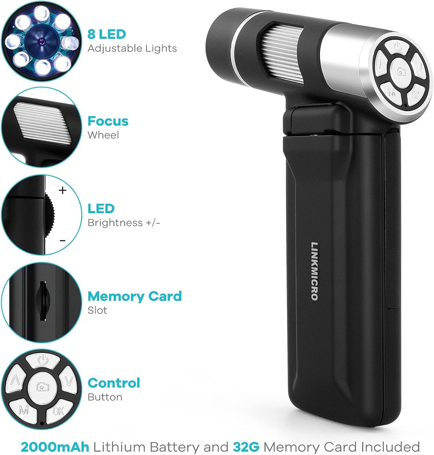 LM203 Digital Microscope Handheld with 4" Screen, Portable Microscope Camera for Adults, 200X USB Coin Magnifier with 8 LED Lights, Microscope Kit for Kids 8-12, 1080P Photo Video, 32G