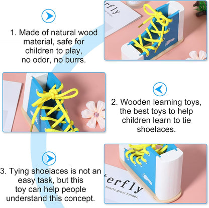 Shoe Ties Practice for Kids Learn to Tie Shoes with Wooden Lacing Sneaker Shoelaces a Shoe Educational Toy