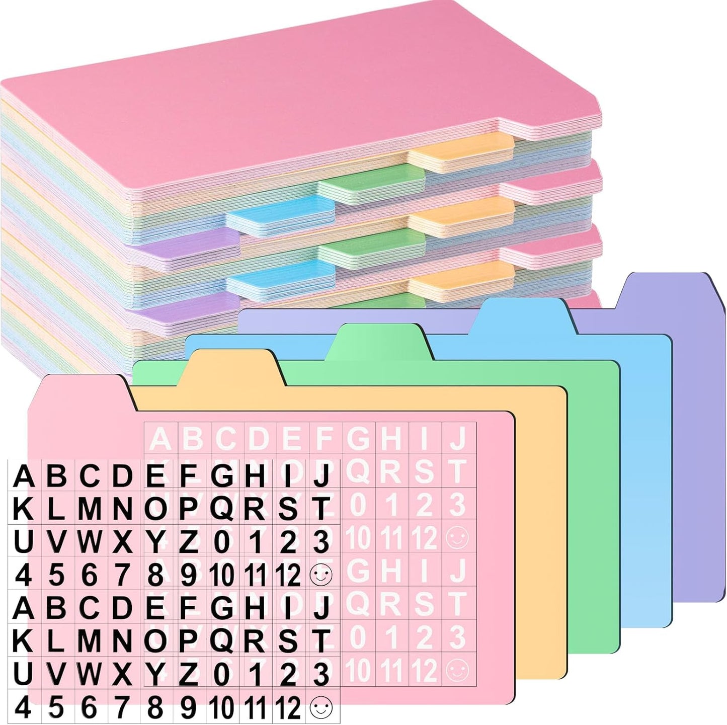 Harloon 50 Pack 3 x 5 Inch Index Card Dividers with 2 Number Alphabet Sticker with Tab, Dry Erase Index Card Guide Set, Photo Recipe Divider for Office Business Back to School Supplies, Candy Color