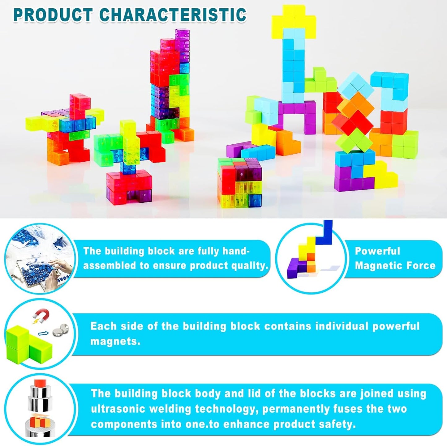 Magnetic Building Blocks Magic Magnetic 3D Puzzle Cubes, Set of 7 Multi Shapes Magnetics Blocks with 54 Guide Cards, Children's Educational Toys and Stress Relief Fidget Toys for Kids Adults