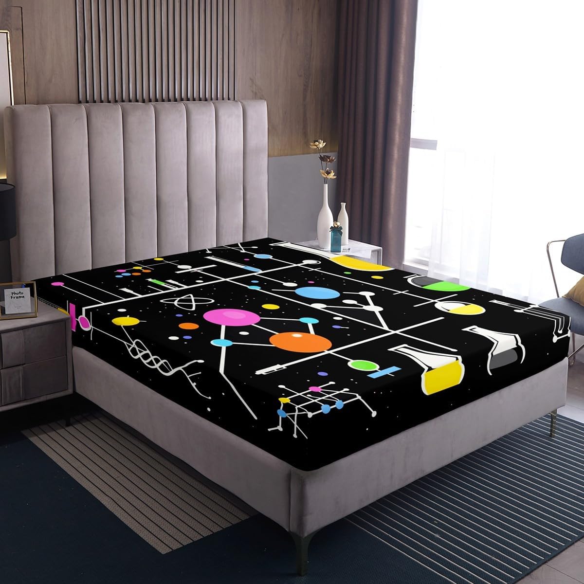 Chemistry Bed Sheets for Kids Teens Girls Boys,Chemical Experiment Fitted Sheet Twin,Science Themed Sheets for Math Lovers,Chemistry Lab Bedding Set,White and Black