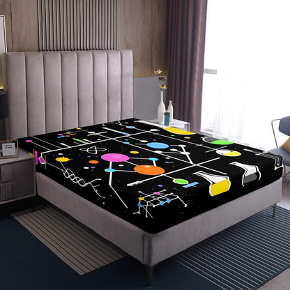 Chemistry Bed Sheets for Kids Teens Girls Boys,Chemical Experiment Fitted Sheet Twin,Science Themed Sheets for Math Lovers,Chemistry Lab Bedding Set,White and Black