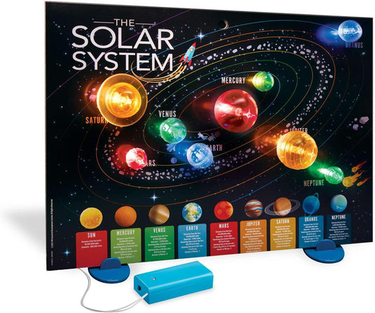 4M KidzLabs 3D Solar System Light-Up Poster for Kids Ages 5-12 – Glow in the Dark Space Science Fair Project Kit with Sun & 8 Planets, STEM Educational Toy, Battery Powered Illuminated Display Board