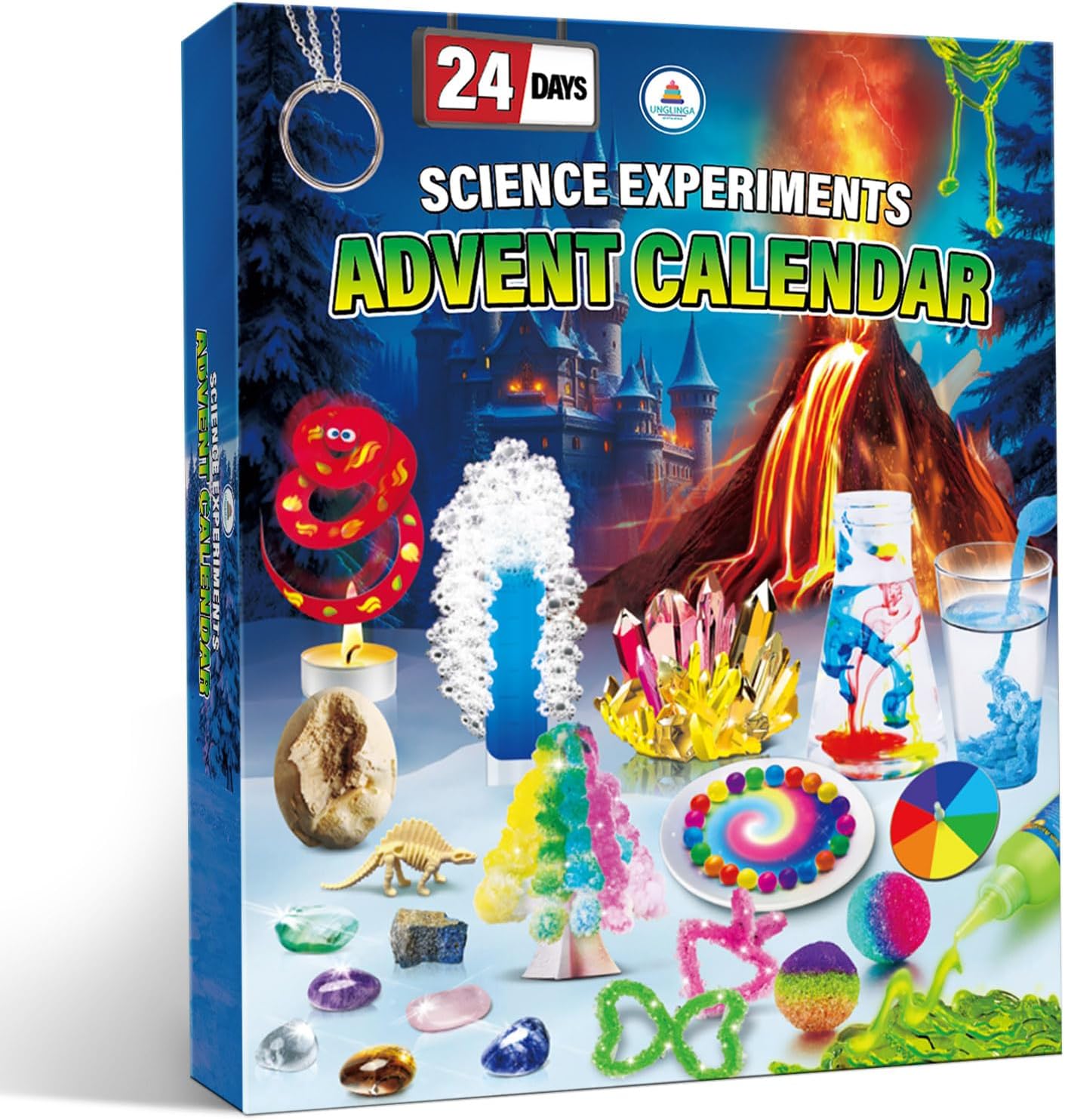 UNGLINGA Science Advent Calendar 2025 for Kids - 24 Days of S.T.E.M Experiments Chemistry Set, Crystal, Gemstones, Magic, Christmas Birthday Countdown Gifts for Boys Girls
