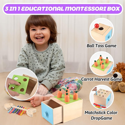 Wooden Montessori Toys for 1+ Year Old, 9-in-1 Learning Educational Set with 3-in-1 Activity Box, Pound Bench, Shape Puzzle, Cloth Books, Fishbone Matching & Ring Stacker