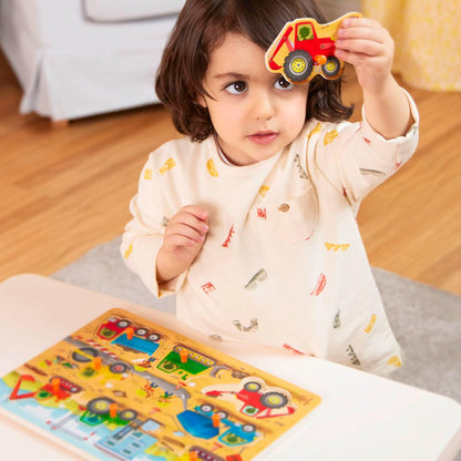 B. toys – Peek & Explore – Vehicles – Wooden Peg Puzzle for Toddlers, Kids – 8 Pieces – Fire Truck, Airplane, Taxi & More – 2+ Years