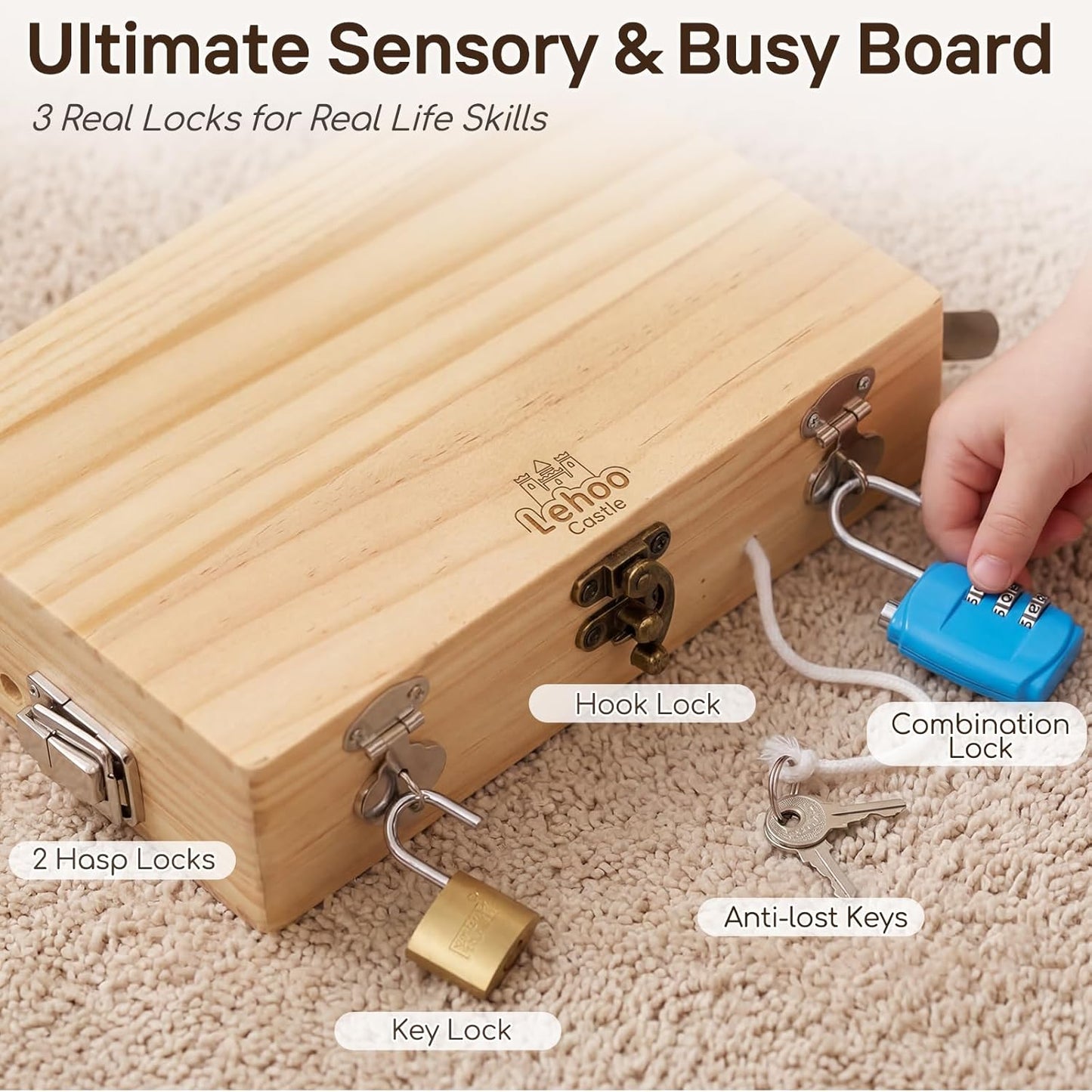 Lehoo Castle Montessori Screwdriver Board Set, Wooden Busy Board with Lock and Key, Kid Tool Set Montessori Toys for Toddlers 3-5, Preschool Learning Fine Motor Skills Toys Sensory Gift