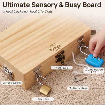 Lehoo Castle Montessori Screwdriver Board Set, Wooden Busy Board with Lock and Key, Kid Tool Set Montessori Toys for Toddlers 3-5, Preschool Learning Fine Motor Skills Toys Sensory Gift