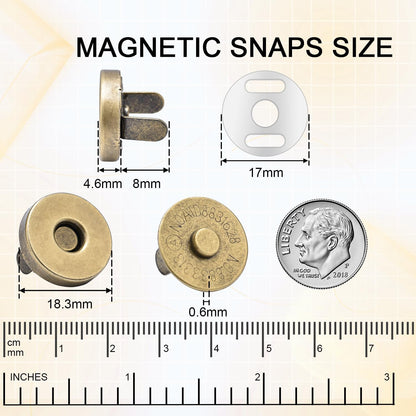 CooBigo 24Sets Magnetic Snaps for Purse Closures 18mm Magnetic Fastener Replacement Kit Magnetic Snaps for Purses and Totes Clothing Bag DIY Craft (Silver)