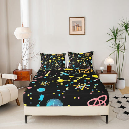 Chemistry Bed Sheets for Kids Teens Girls Boys,Chemical Experiment Fitted Sheet Twin,Science Themed Sheets for Math Lovers,Chemistry Lab Bedding Set,White and Black