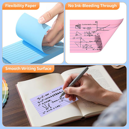 Index Cards 3x5 Inches, 300 PCS, Colored Flash Cards With Ring, Punched Lined Study Card Ruled Flashcards Notecards, Ruled Front And Blank Back, Note Card for School, College And Home
