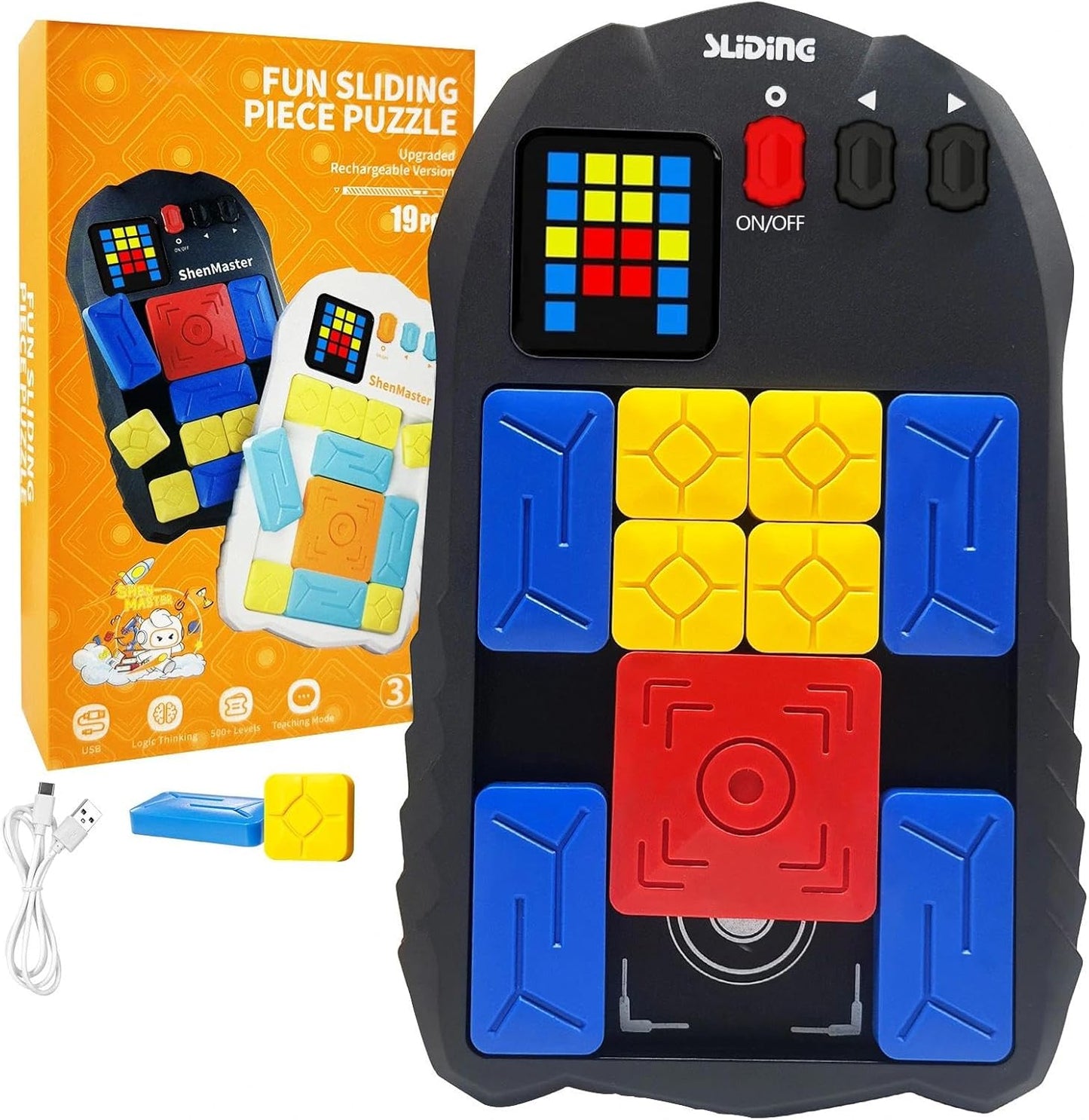 Super Slide Puzzle Game, Rechargeable Electronic Brain Teaser with 500+ Levels, Addictive Sliding Puzzle Challenge for Kids & Adults (Black)