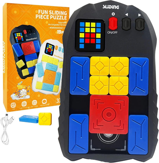Super Slide Puzzle Game, Rechargeable Electronic Brain Teaser with 500+ Levels, Addictive Sliding Puzzle Challenge for Kids & Adults (Black)