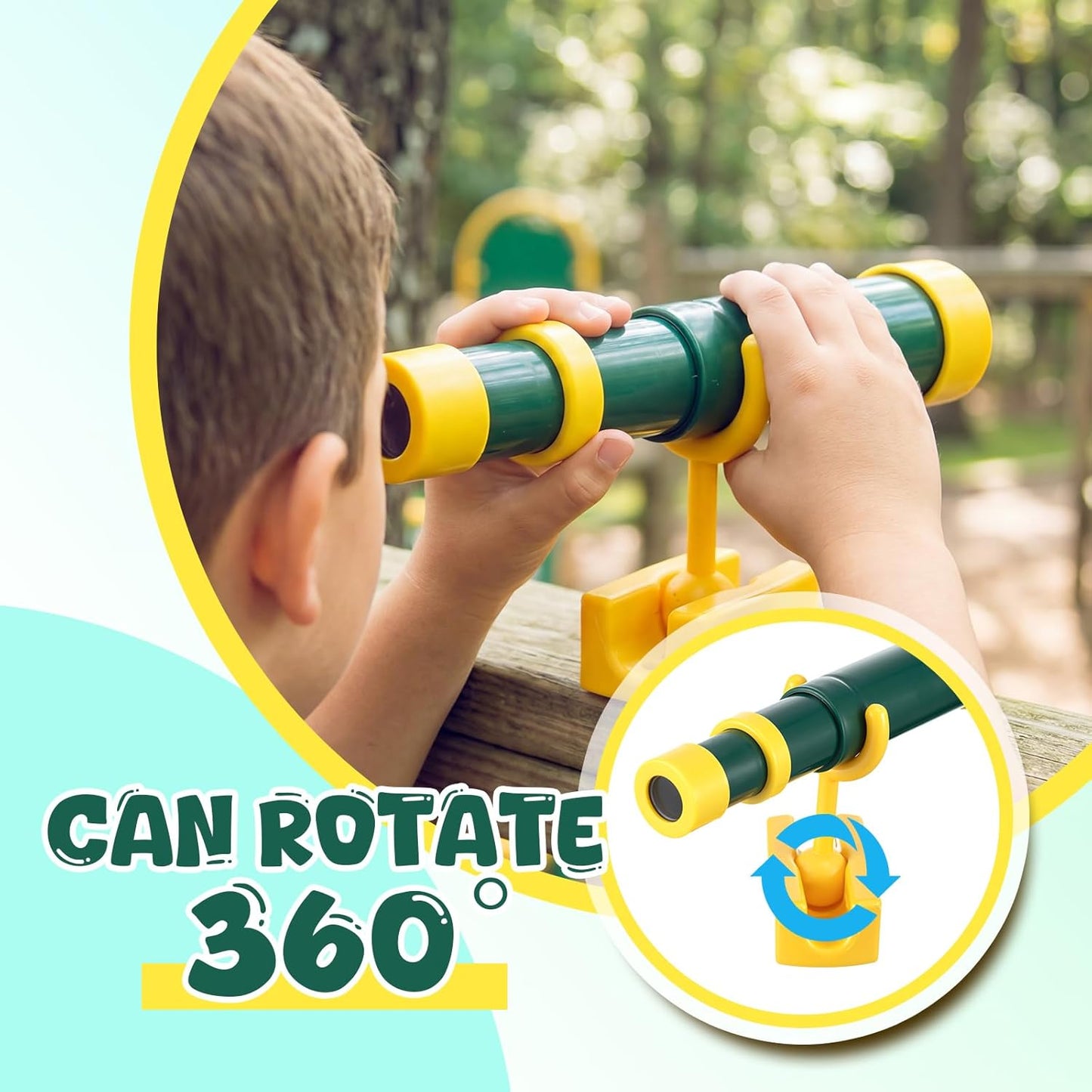 Sratte 1 Pcs Green and Yellow Telescope Playset Attachment Plastic Telescope Featuring 360 Degree Spin Magnification Effect Treehouse Playground Accessories Gifts Outdoor Playhouse