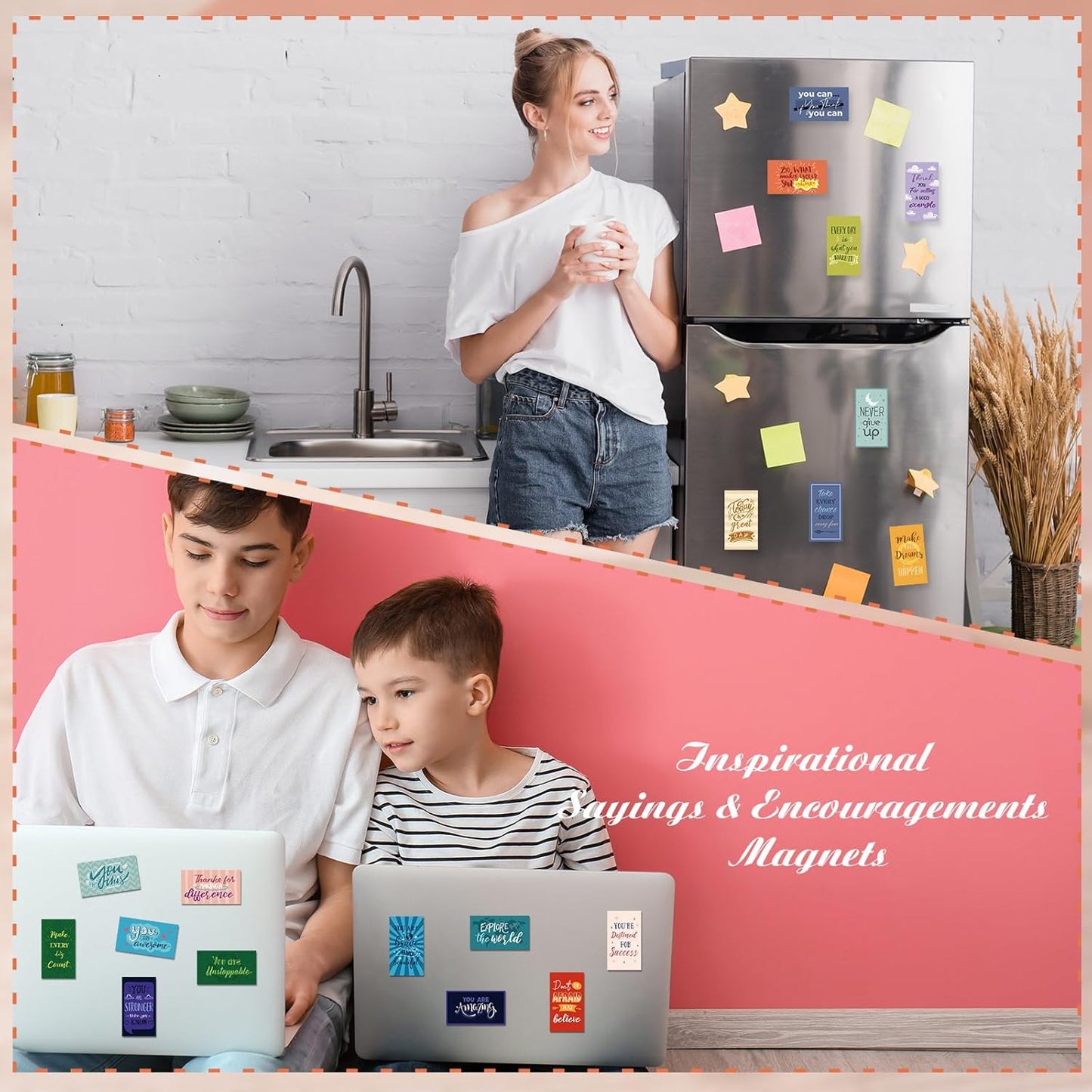Xuhal 60 Pcs Inspirational Magnets Bulk Rectangle Positive Affirmation Magnets Decals Decorative Inspiring Quotes Fridge Magnetic Stickers for Adults Students Team Motivational Gifts (Classic)