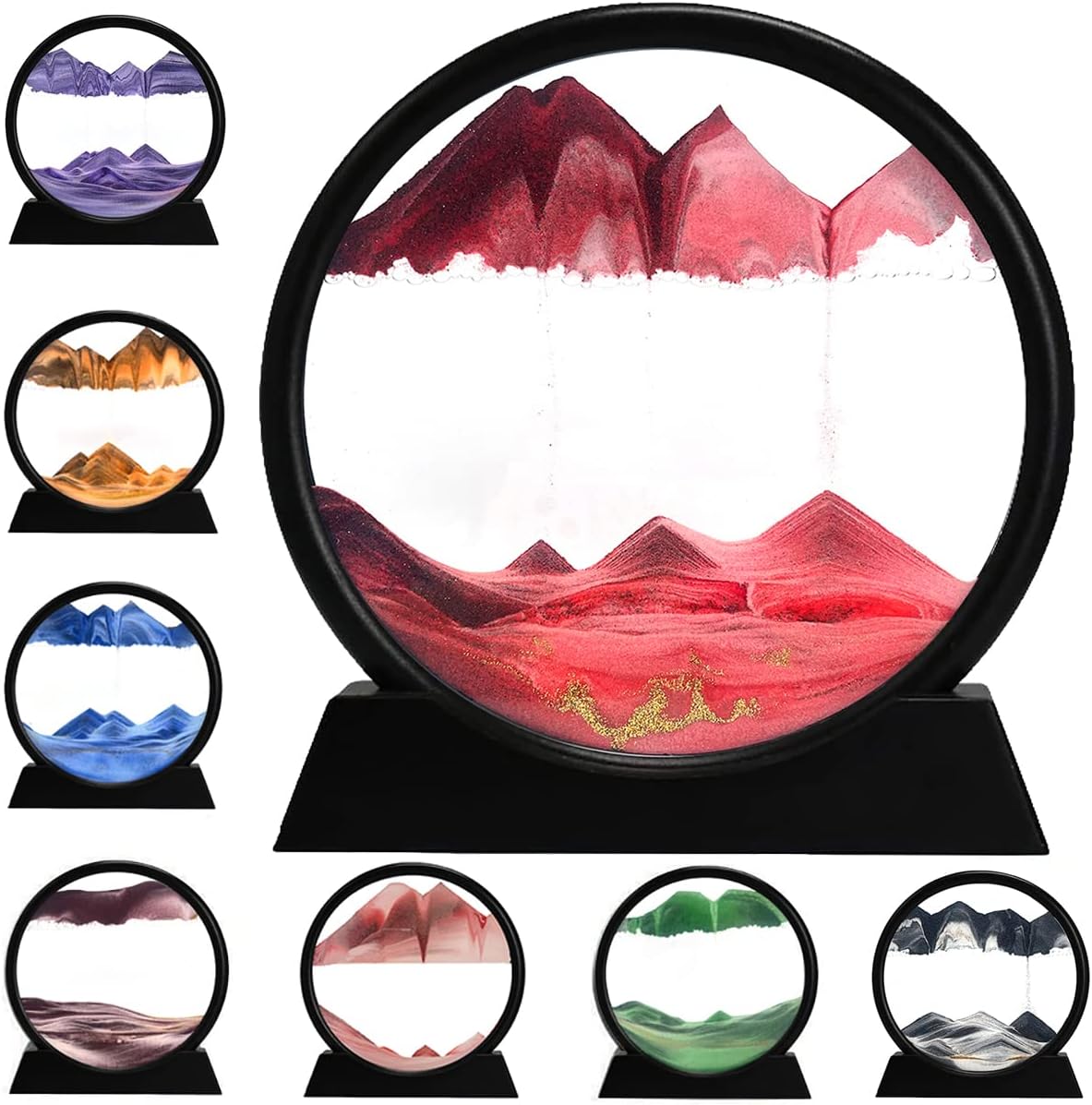 rysnwsu 3D Dynamic Sand Art Liquid Motion, Moving Sand Art Picture Round Glass 3D Deep Sea Sandscape in Motion Display Flowing Sand Painting Relaxing Desk Toys (Blue, 12'')