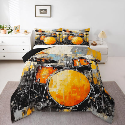 Erosebridal Drum Kit 3D Print Kids Comforter Sets Rock Music Themed Full Bedding Set for Boys Girls Musical Pattern Comforter Set,Colorful Retro Style Quilt Duvet 3 Pcs